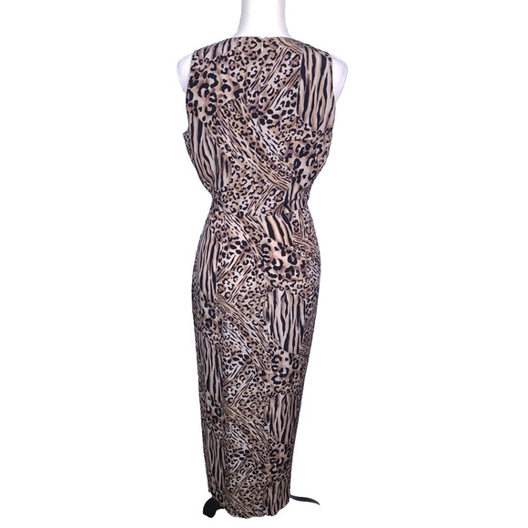 VTG Spenser Jeremy Leopard Animal Print 100% Silk Faux Wrap Sleeveless Dress 10 - Picture 2 of 13
